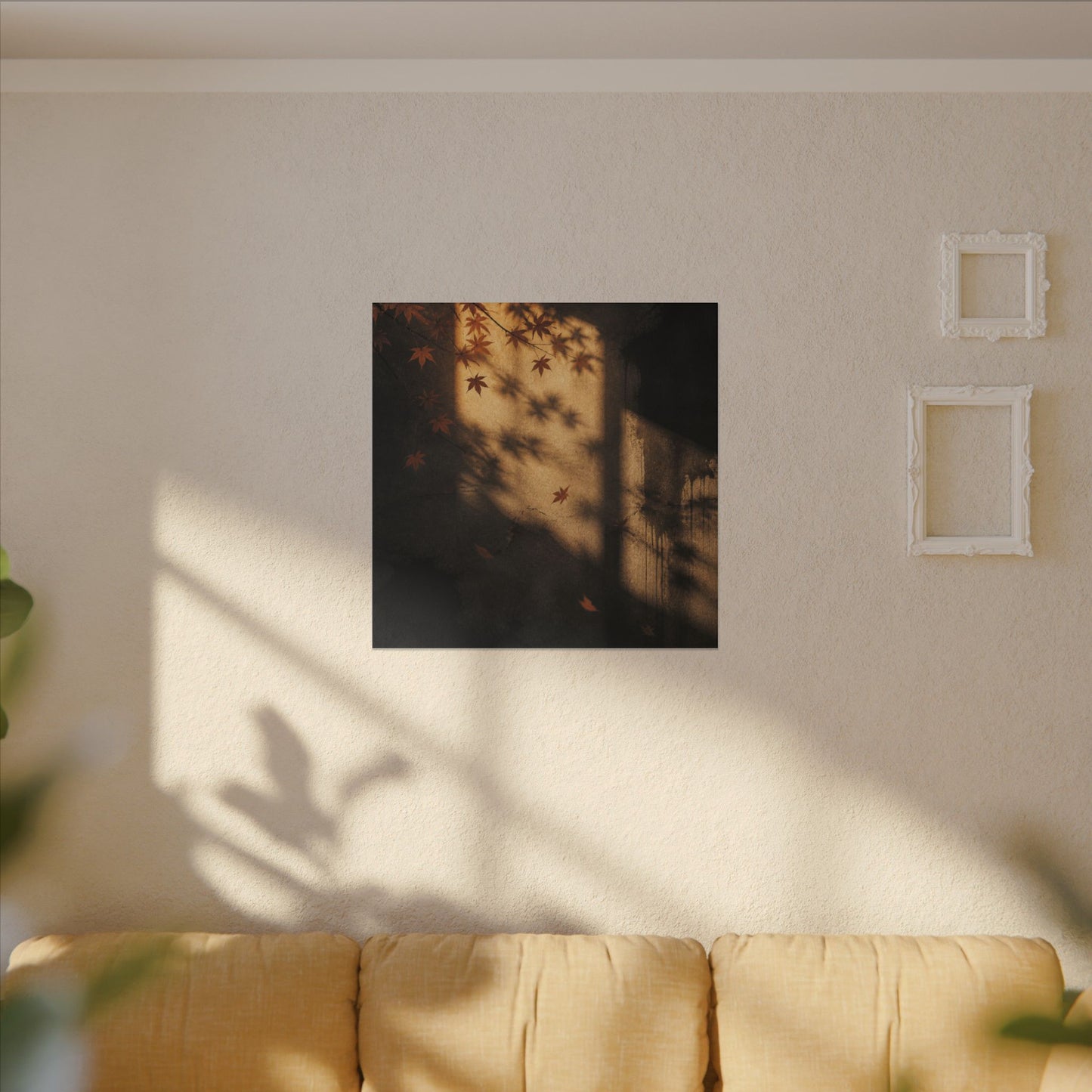 Shadow Play Canvas Art | Autumn Dark Japandi Charcoal Ink Art