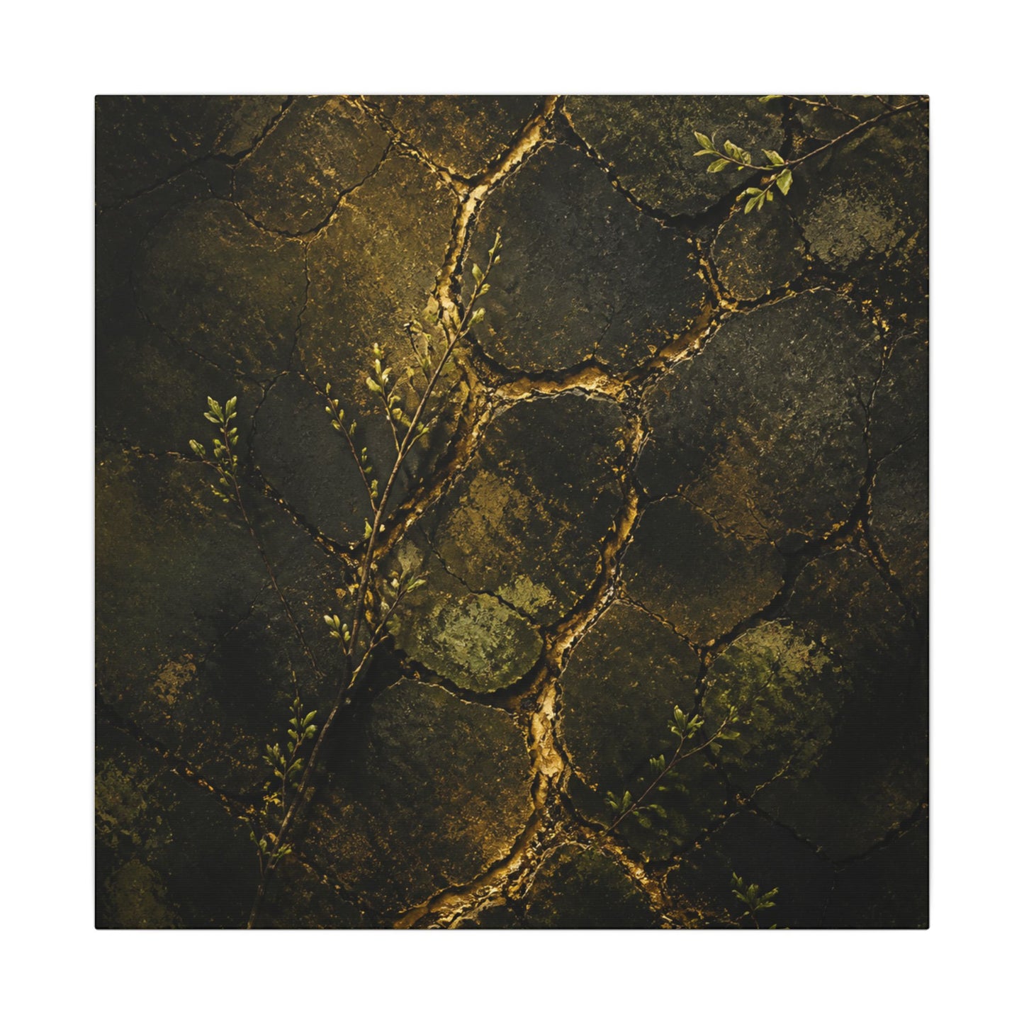 Shibui Cracked Earth Canvas Art - Dark Japandi Dark Texture