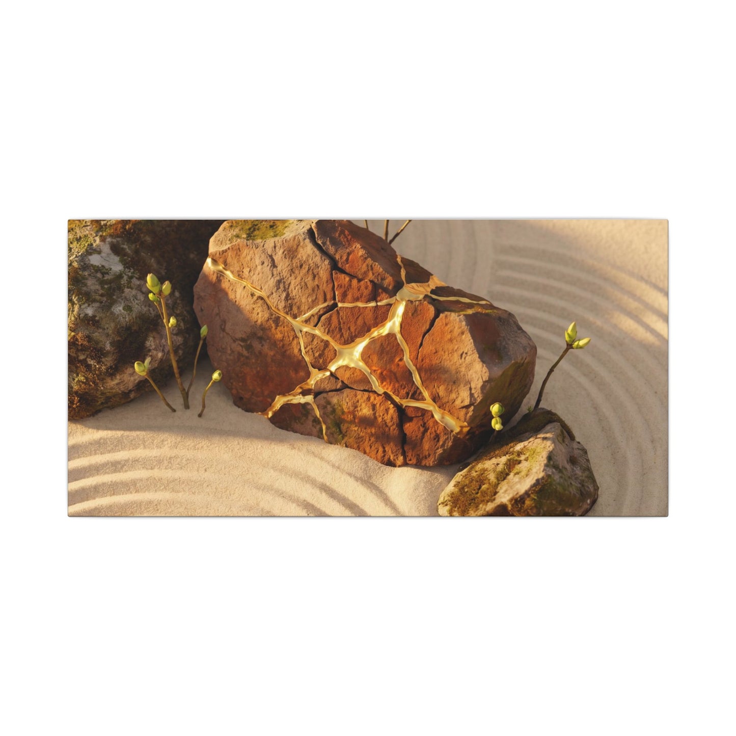 Kanso Rock Garden Canvas Art - Kintsugi Crackle Gold