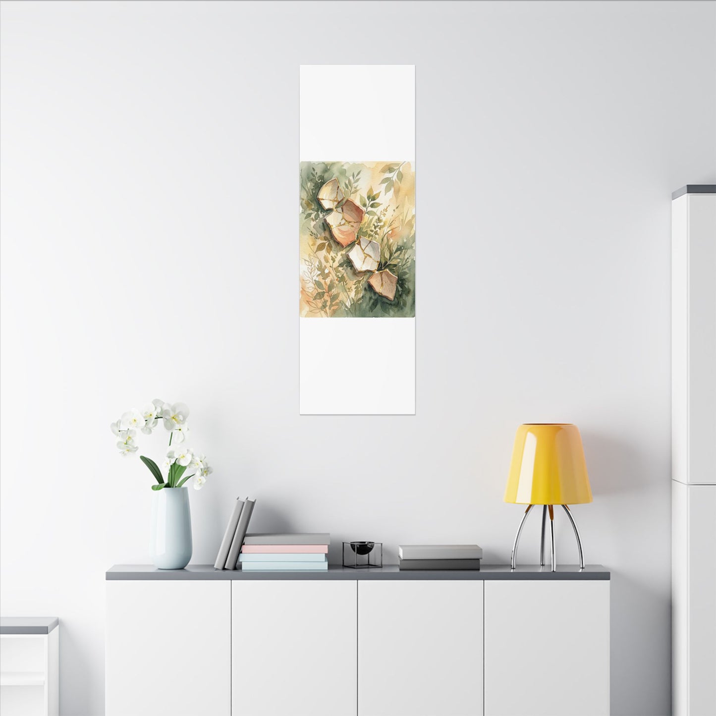 Japandi Broken Pottery in Golden Hour | Watercolor Canvas Art