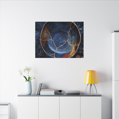 Kintsugi Ceramic Bowl in Moonlight | Crackle Gold Canvas Art