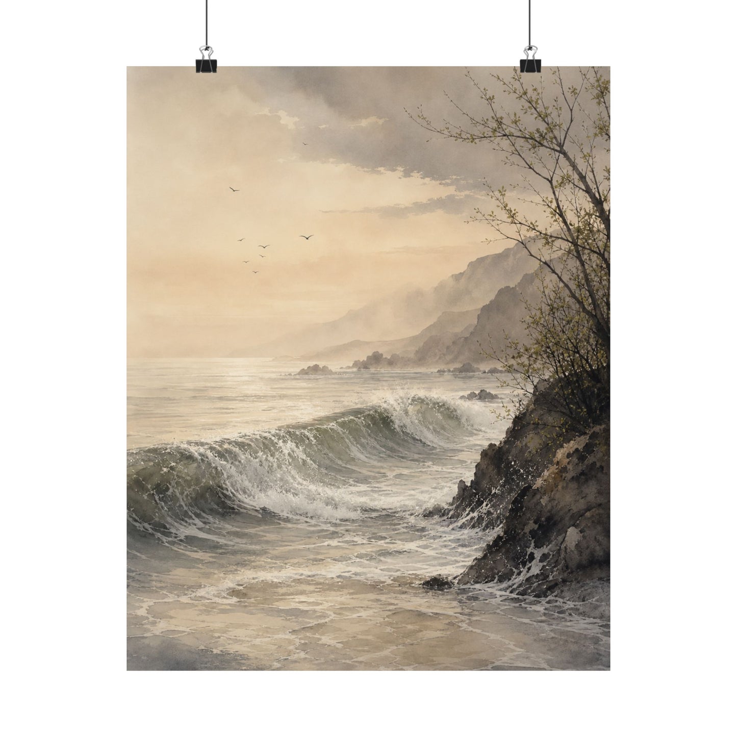 Warm Ocean Wave Wall Art Print - Watercolor Japandi