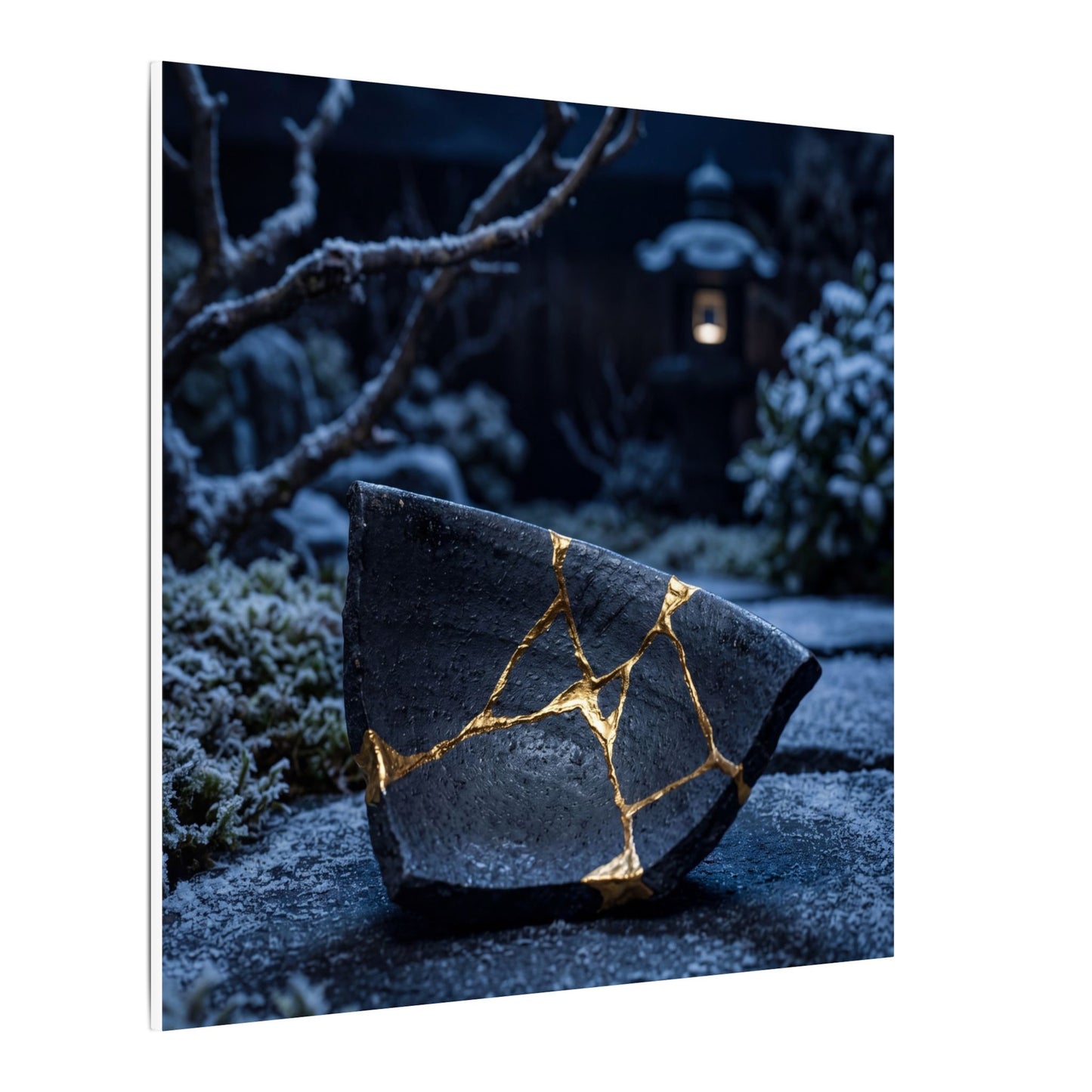 Moonlit Garden Winter Canvas Art | Kintsugi Artful Design