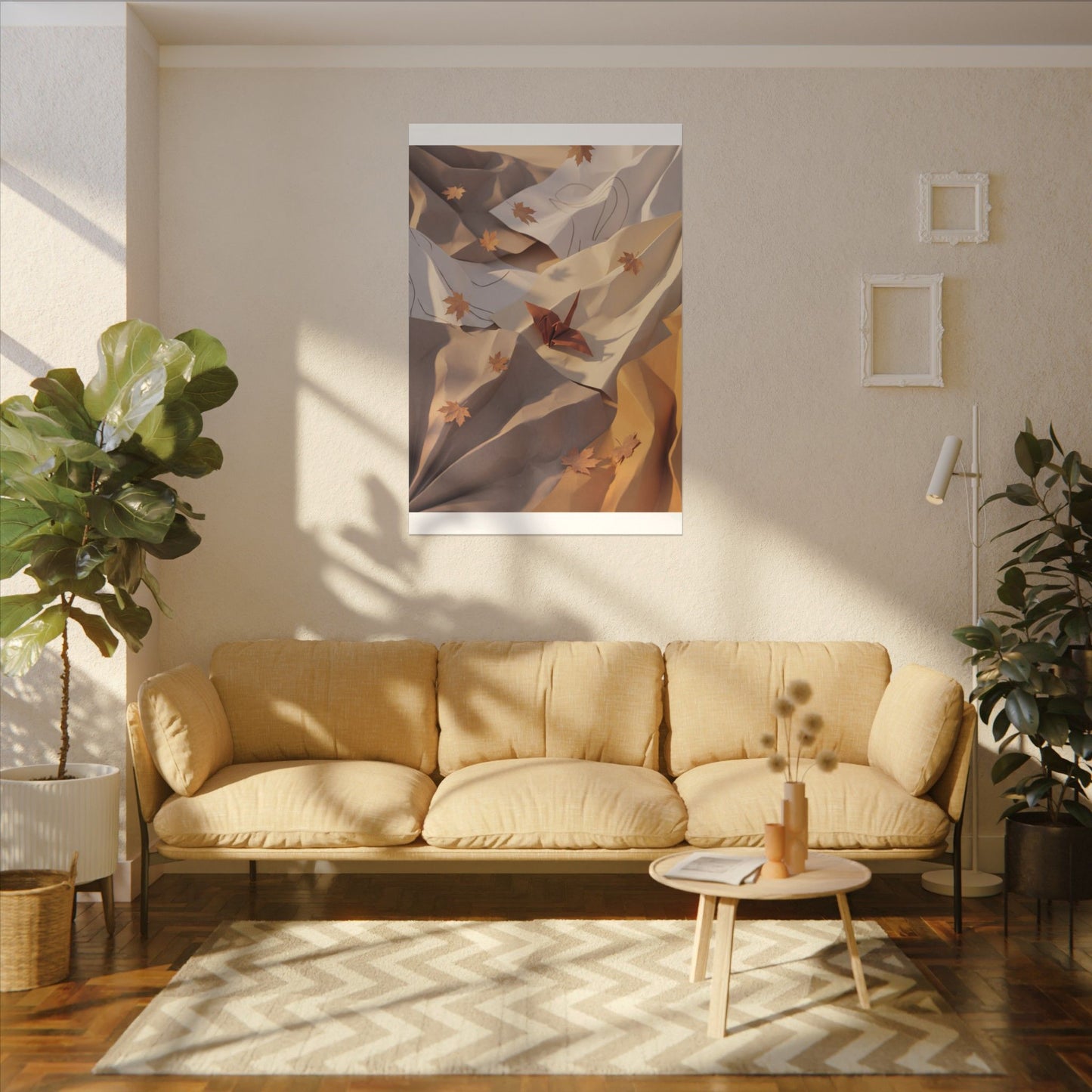 Autumn Paper Fold Minimal Line Canvas Art | Cozy Decor