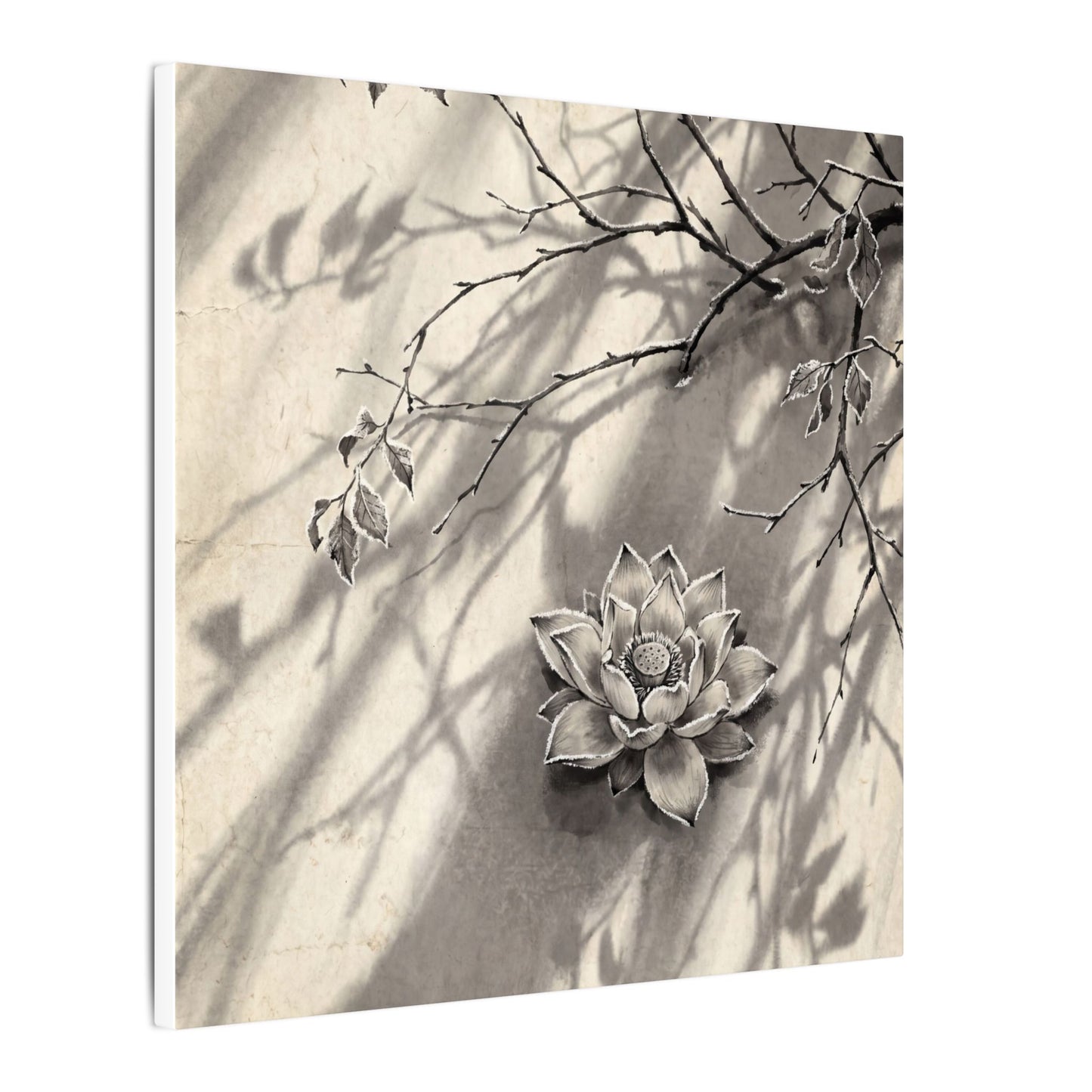 Winter Lotus Flower Sumi E Canvas Art | Contemplative Decor