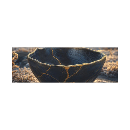 Ceramic Bowl Canvas Art | Winter Kintsugi Gold Repair Art