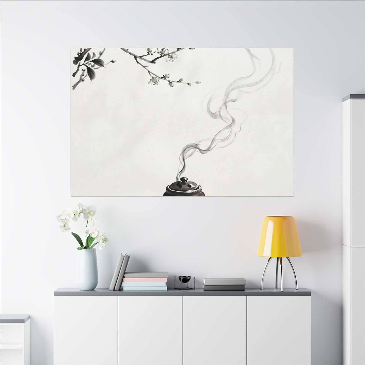 Calm Incense Smoke Canvas Art - Sumi E Zen