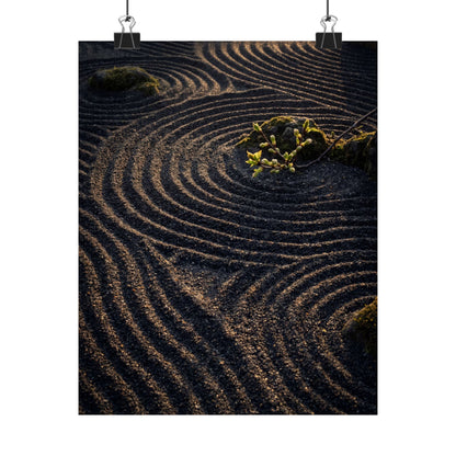 Rock Garden Shadow Zen Wall Art Print | Atmospheric Dark Japandi Art