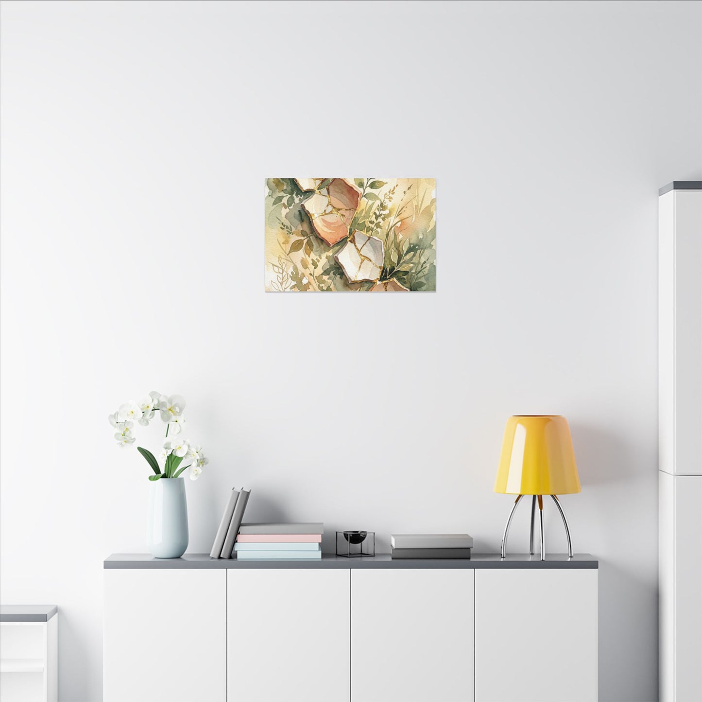 Japandi Broken Pottery in Golden Hour | Watercolor Canvas Art