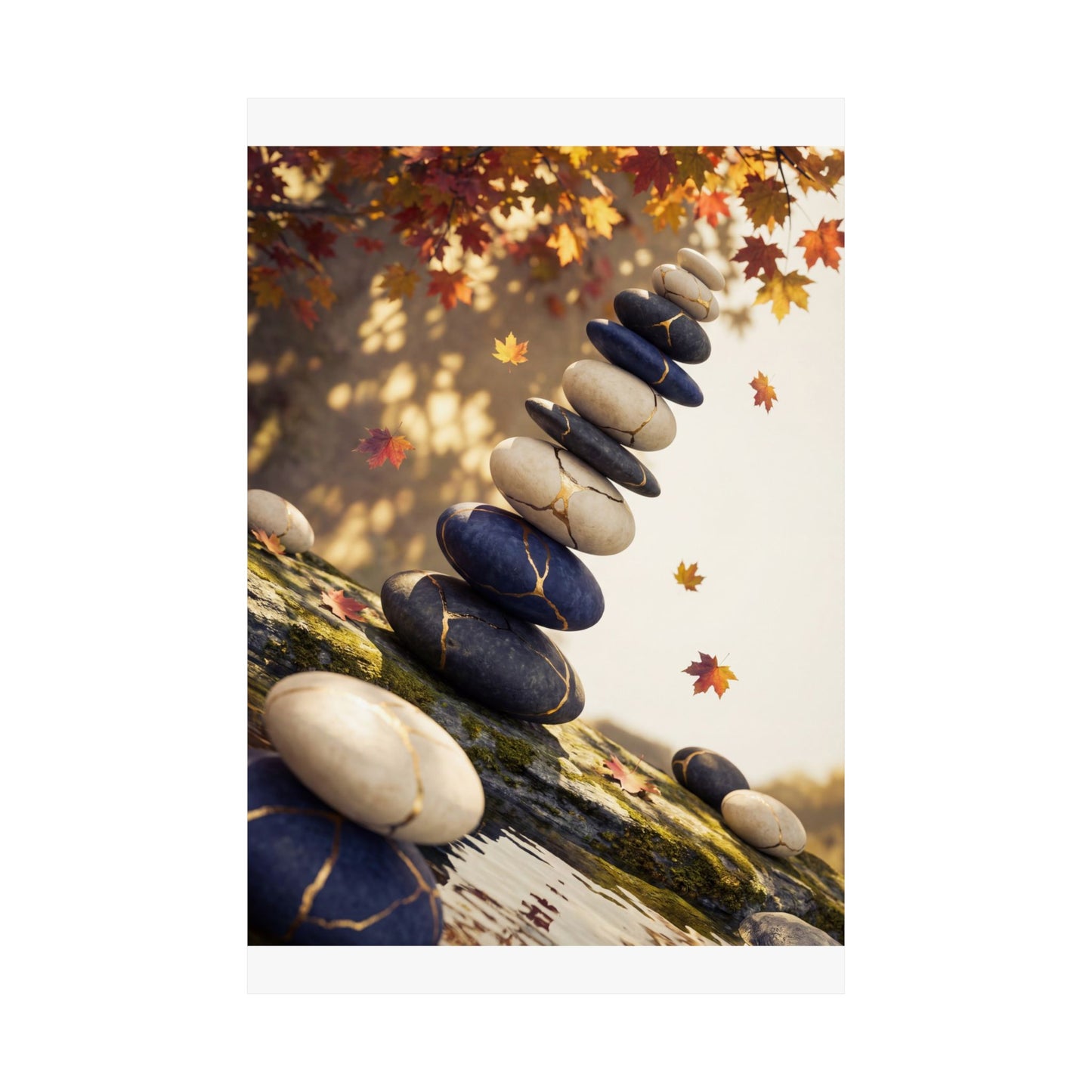 Autumn River Stones Gold Vein Wall Art Print | Artful Decor