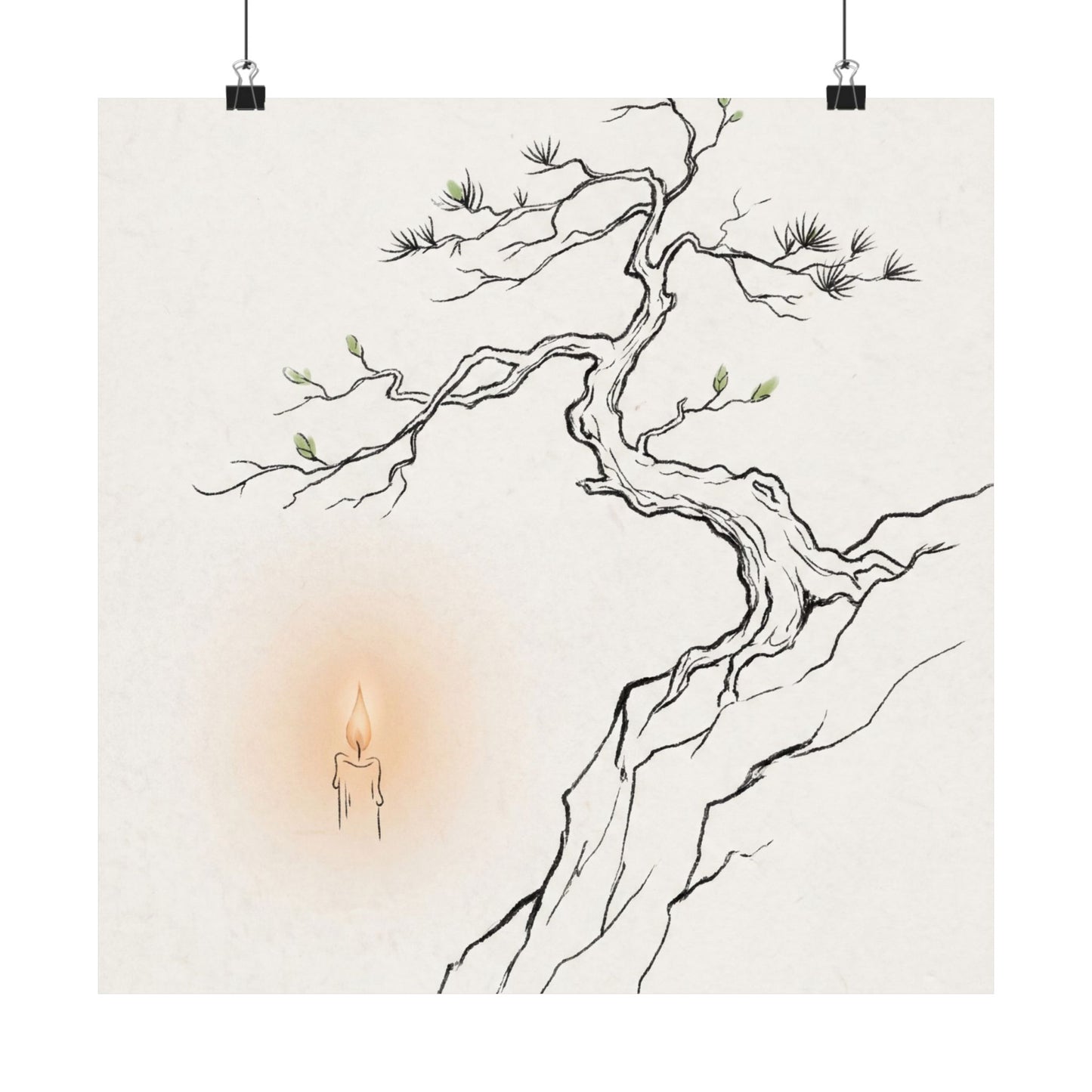 Spring Pine Tree Minimal Line Wall Art Print | Warm Decor