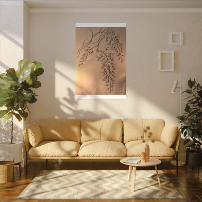 Japandi Wisteria in Candlelight | Minimal Line Canvas Art