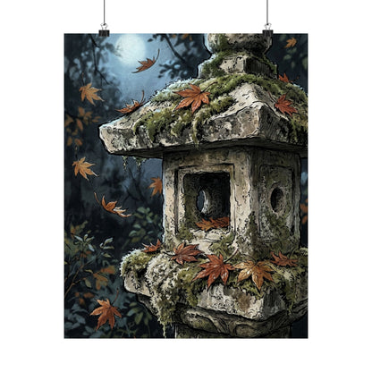 Autumn Stone Lantern Minimal Line Wall Art Print | Warm Decor