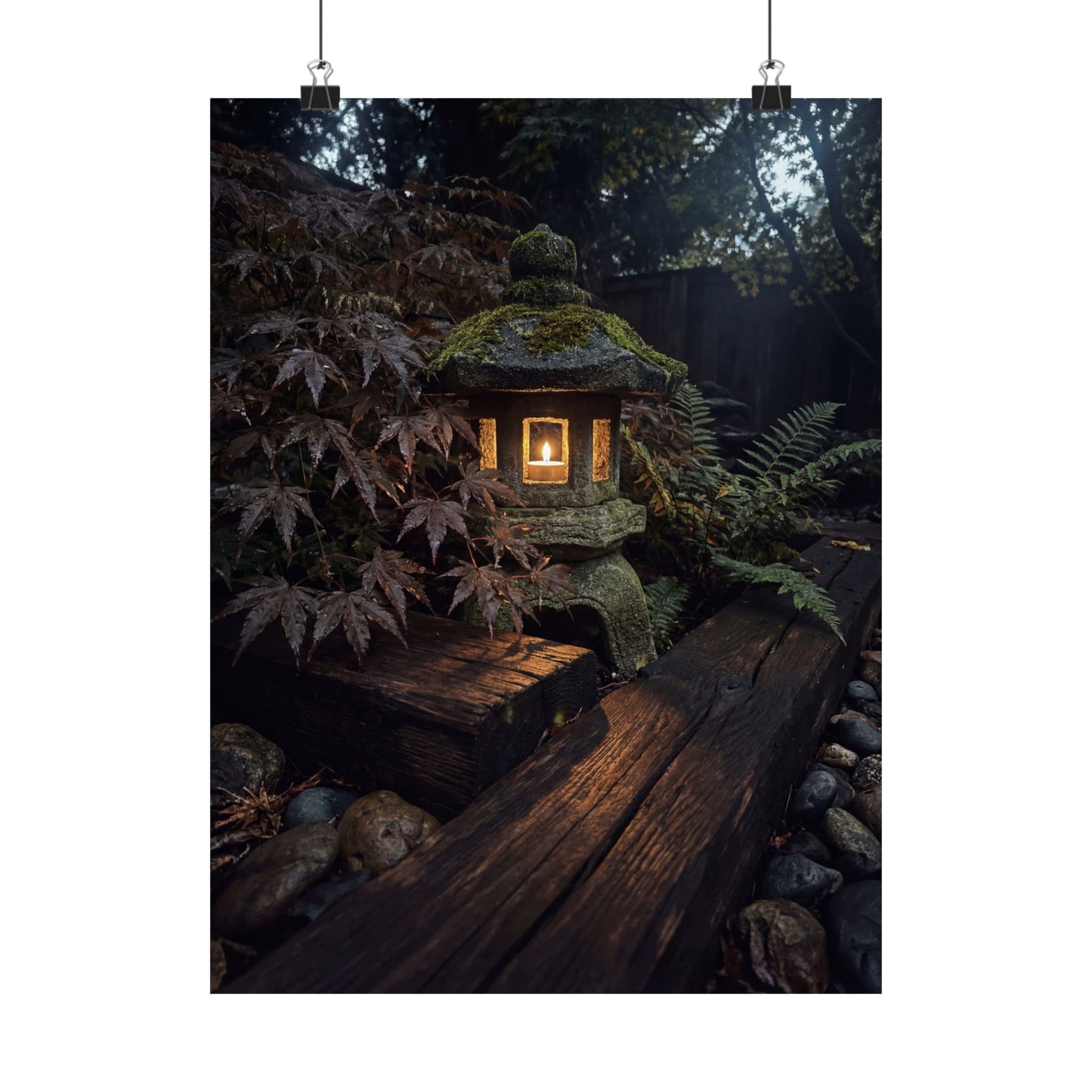 Moonlit Garden Summer Wall Art Print | Dark Japandi Sophisticated Design Art Print
