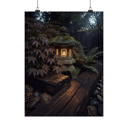 Moonlit Garden Summer Wall Art Print | Dark Japandi Sophisticated Design Art Print
