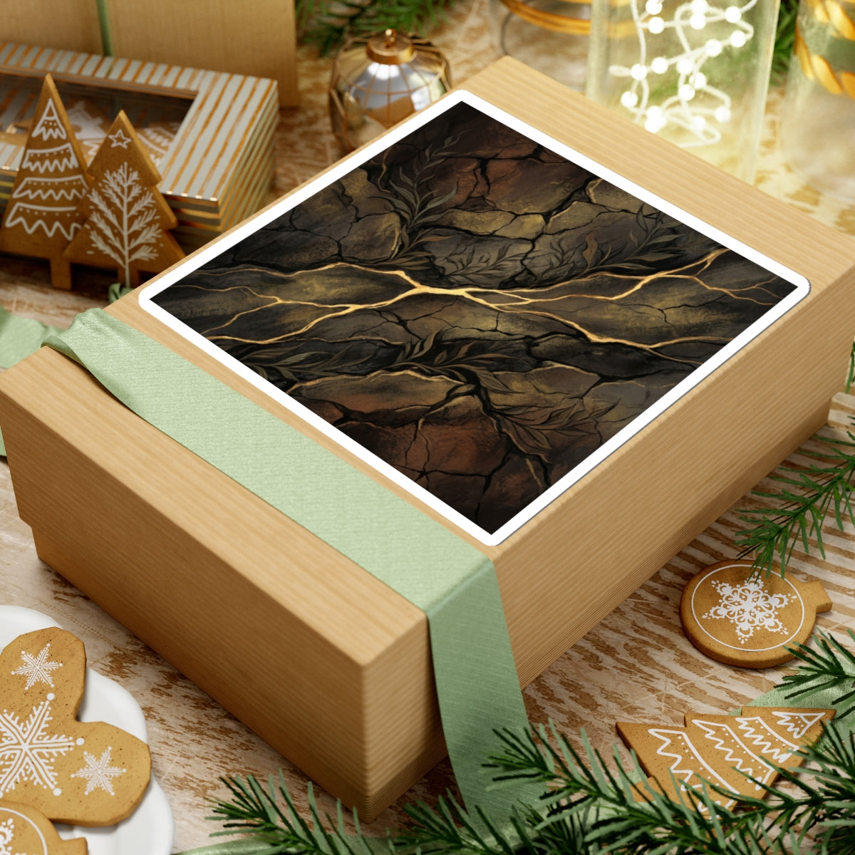 Cracked Earth Charcoal Ink Sticker | Luxurious Dark Japandi Art