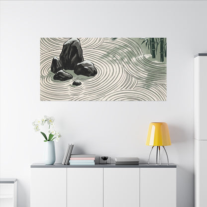 Shibui Rock Garden Canvas Art - Zen Ukiyo E Inspired