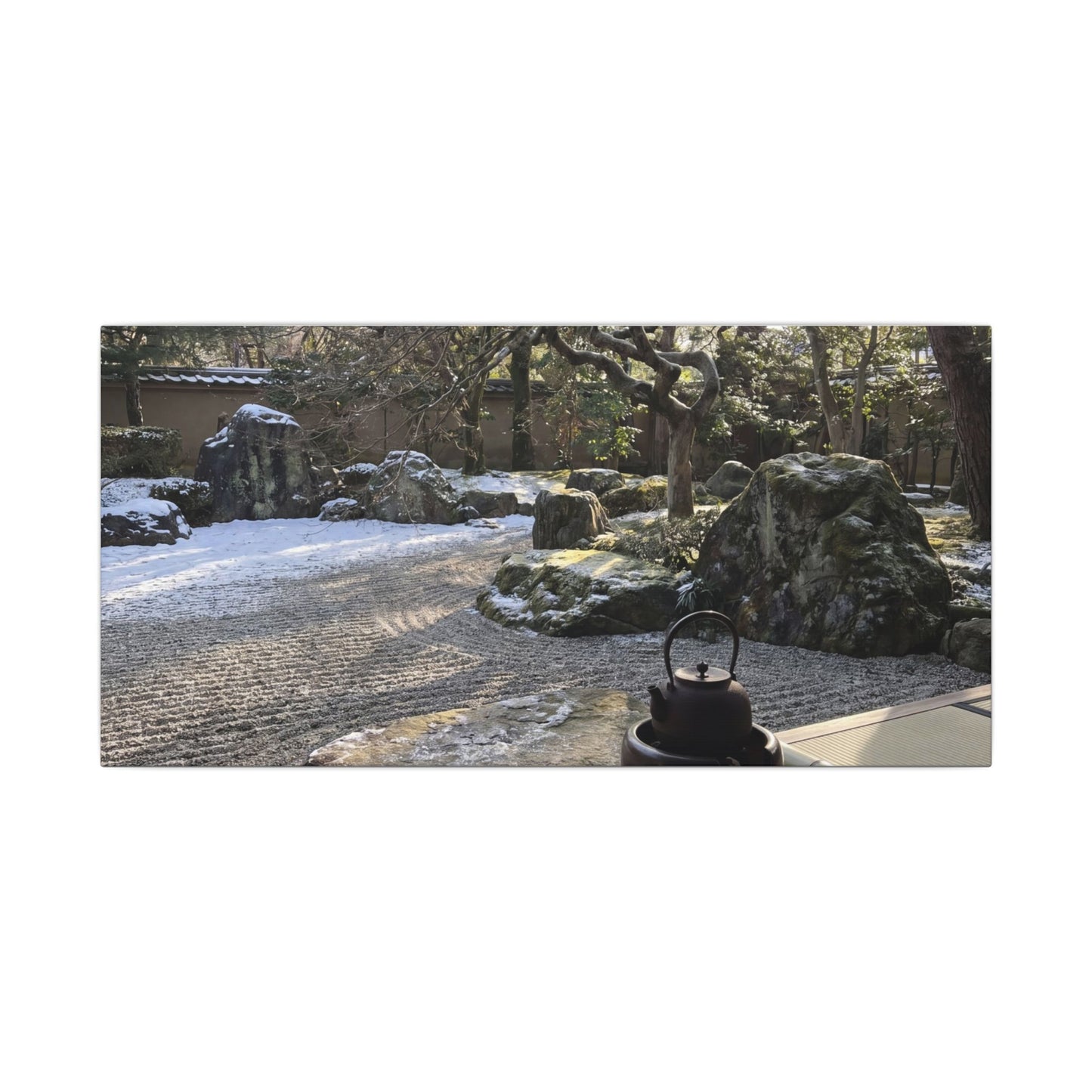 Winter Tea Ceremony Karesansui Canvas Art | Serene Decor