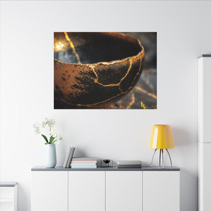Kintsugi Ceramic Bowl in Golden Hour | Gold Vein Canvas Art