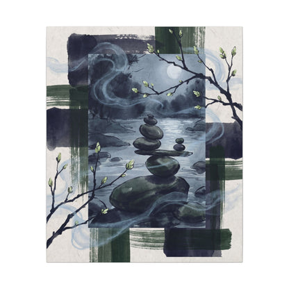 Moonlight River Stones Canvas Art - Zen Shibui