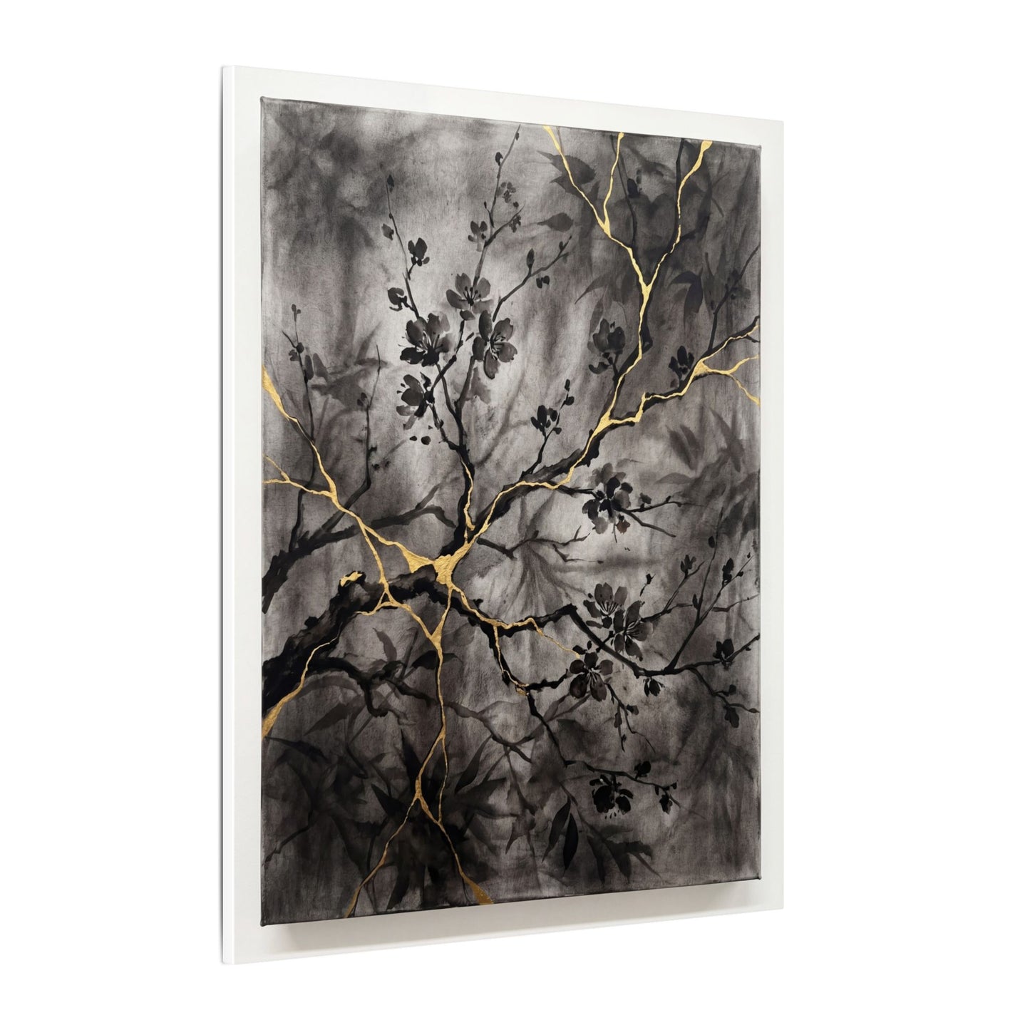 Kanso Cherry Blossom Canvas Art - Kintsugi Crackle Gold