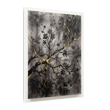 Kanso Cherry Blossom Canvas Art - Kintsugi Crackle Gold