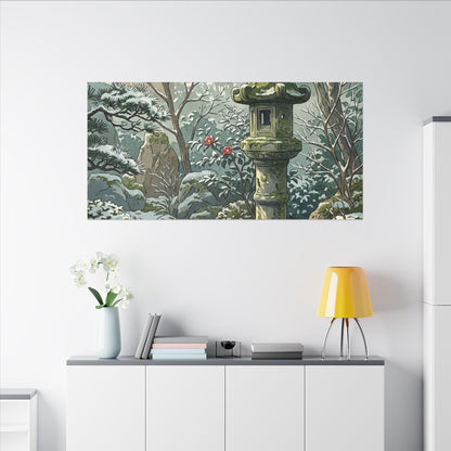 Stone Lantern Winter Canvas Art | Japandi Warm Design