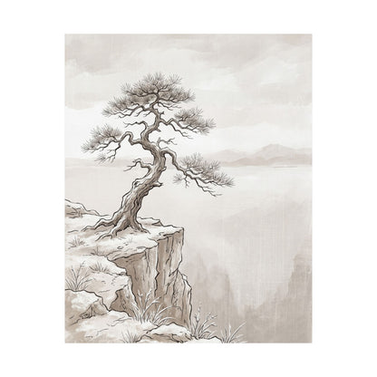 Japandi Pine Tree in Overcast | Minimal Line Wall Art Print