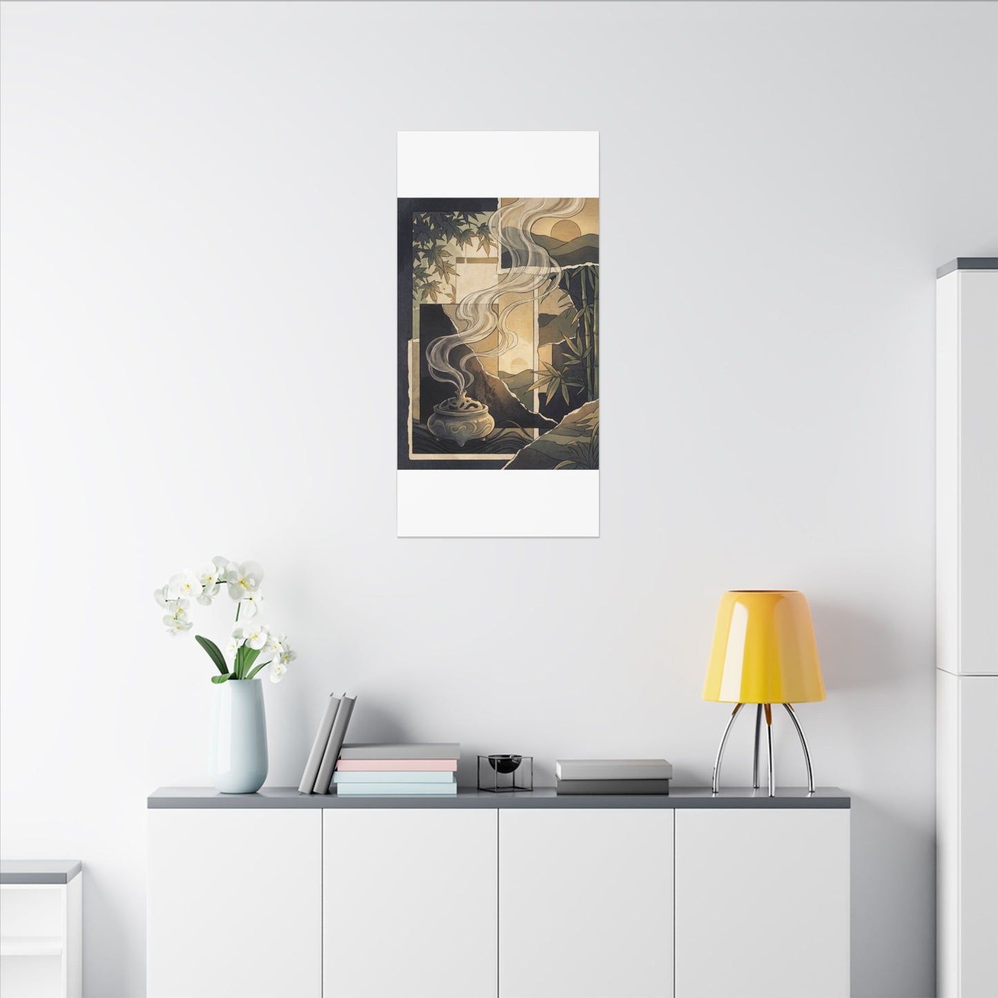 Tranquil Incense Smoke Canvas Art - Ukiyo E Inspired Zen