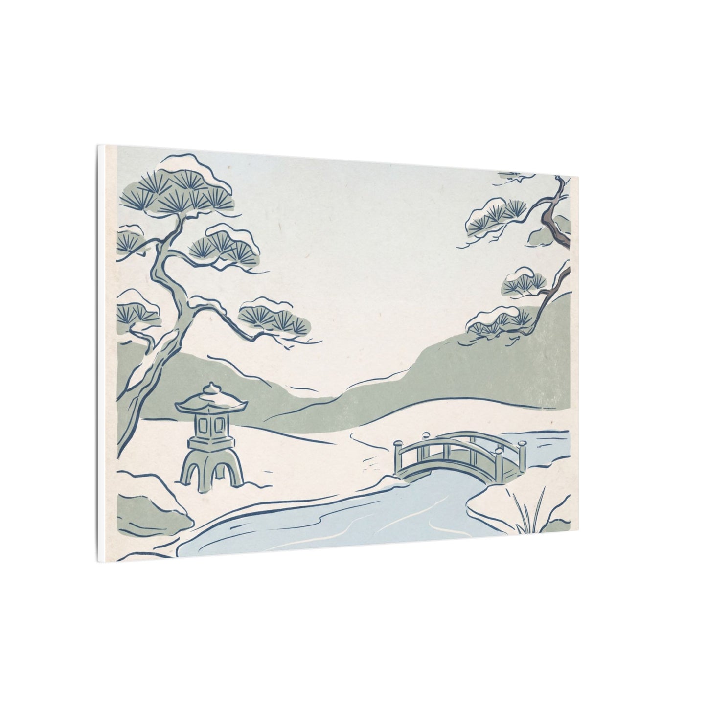 Japandi Moonlit Garden in Moonlight | Minimal Line Canvas Art
