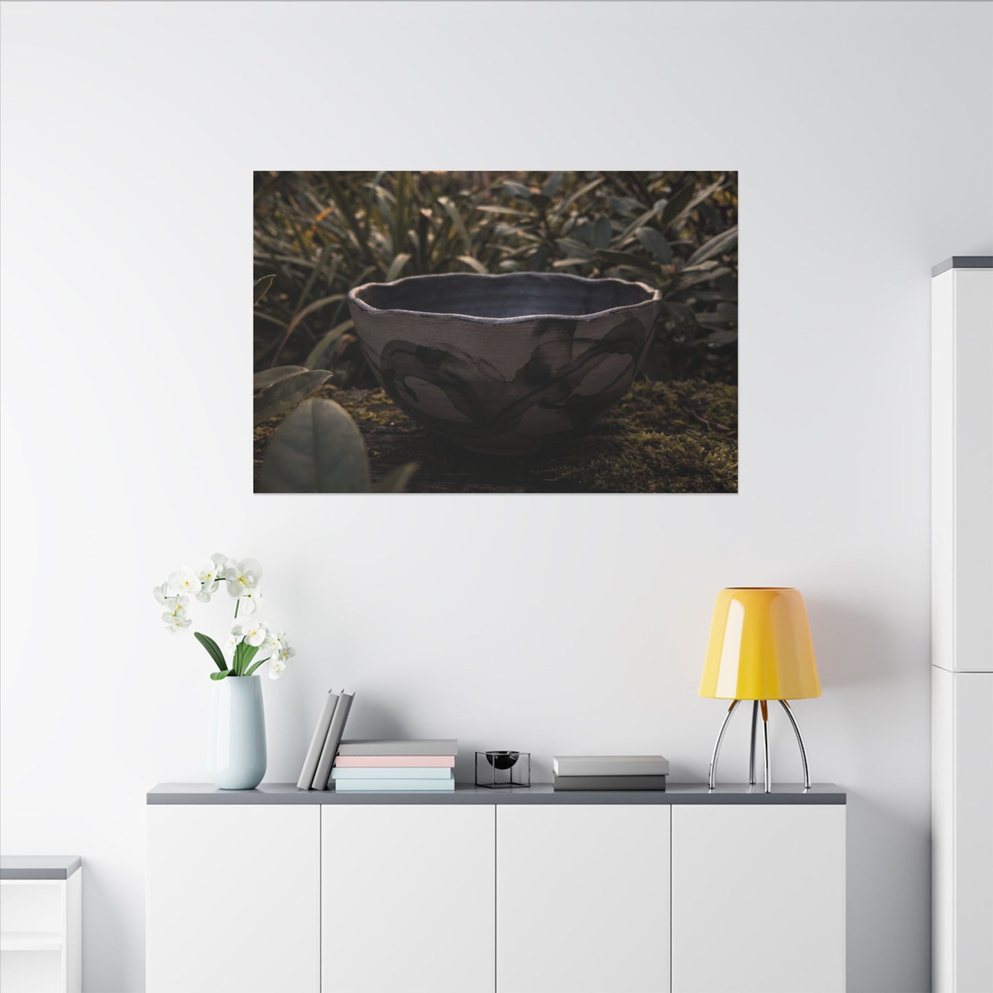 Ceramic Bowl Canvas Art | Summer Dark Japandi Charcoal Ink Art