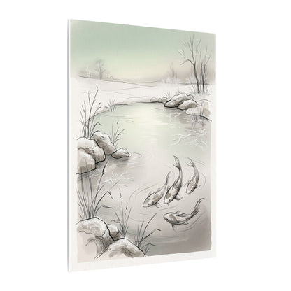 Koi Pond Minimal Line Canvas Art | Cozy Japandi Art