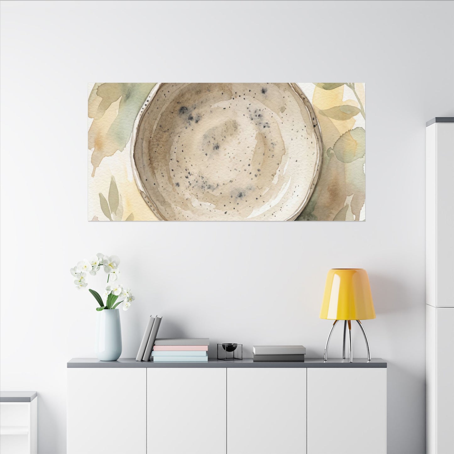 Ceramic Bowl Watercolor Canvas Art | Warm Japandi Art