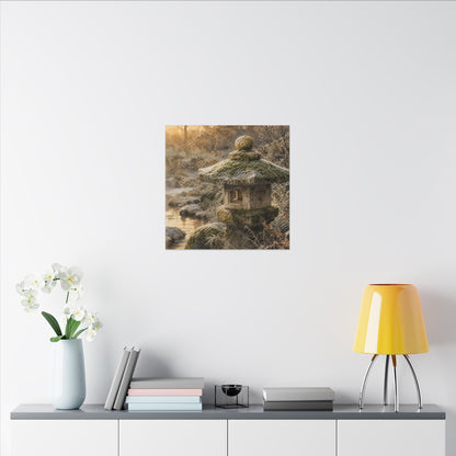 Winter Stone Lantern Watercolor Canvas Art | Earthy Decor