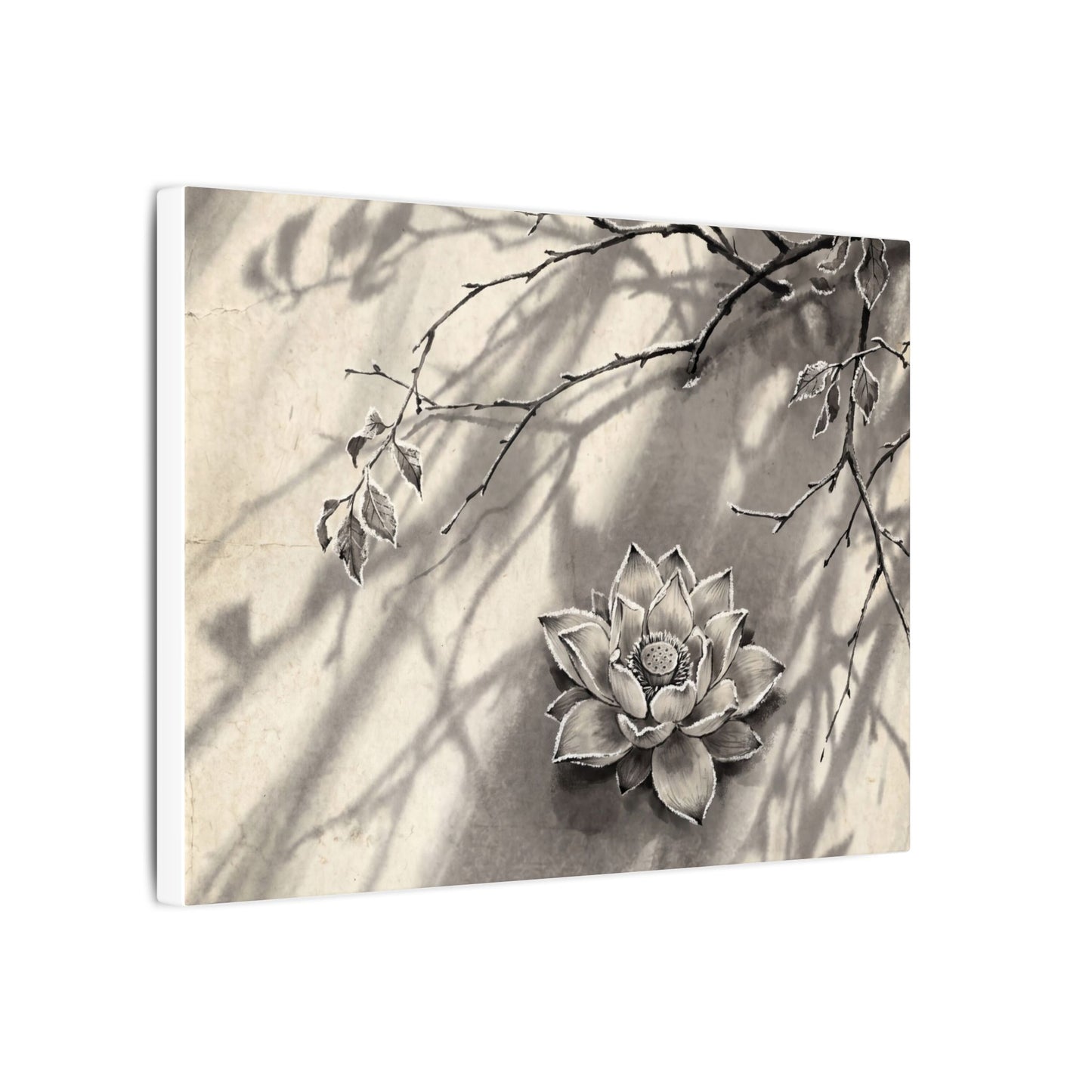 Winter Lotus Flower Sumi E Canvas Art | Contemplative Decor