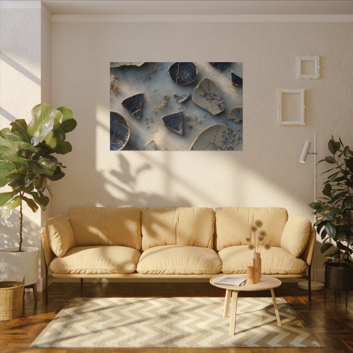 Broken Pottery Canvas Art | Winter Kintsugi Gold Vein Art