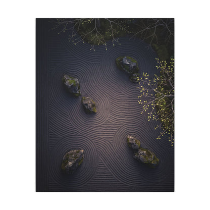 Dark Japandi Rock Garden in Dawn | Shadow Zen Canvas Art