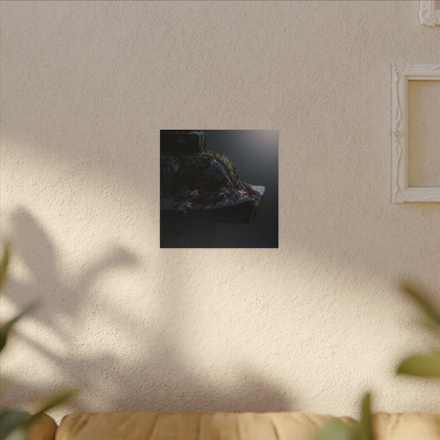 Stone Lantern Moody Minimal Canvas Art | Sophisticated Dark Japandi Art