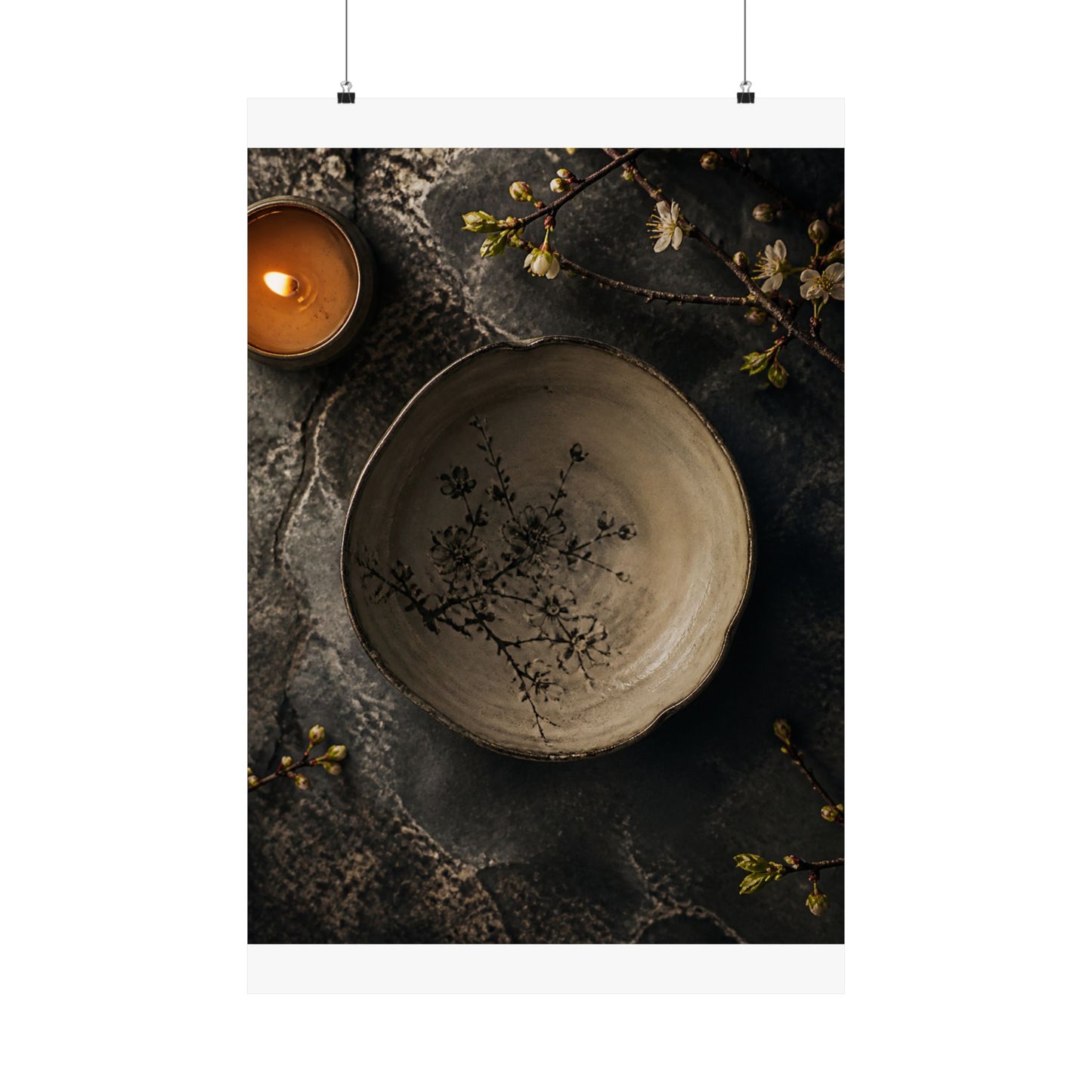 Neutral Ceramic Bowl Wall Art Print - Japanese Pattern Japandi