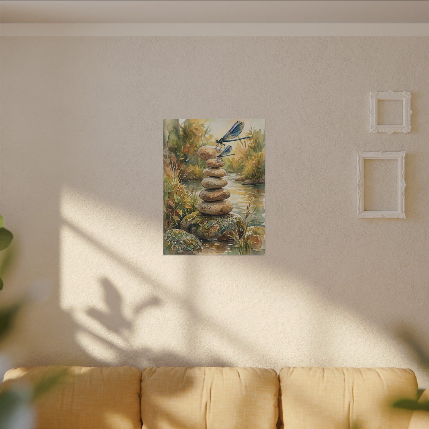 River Stones Summer Canvas Art | Japandi Cozy Design