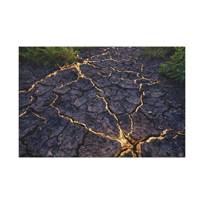 Cracked Earth Canvas Art | Summer Kintsugi Crackle Gold Art