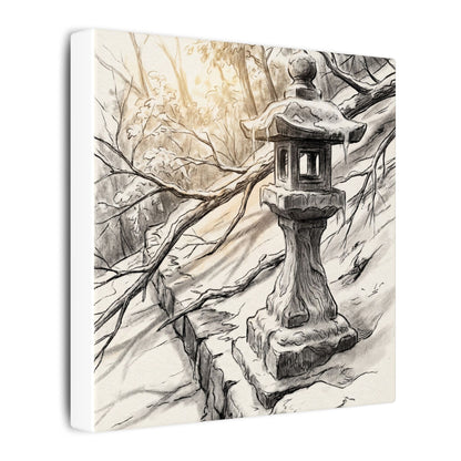Golden Hour Stone Lantern Canvas Art - Japandi Kanso