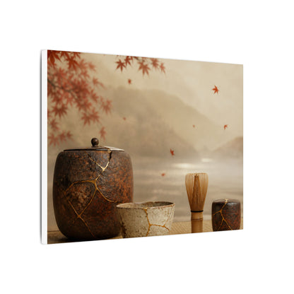 Tea Ceremony Canvas Art | Autumn Kintsugi Gold Vein Art