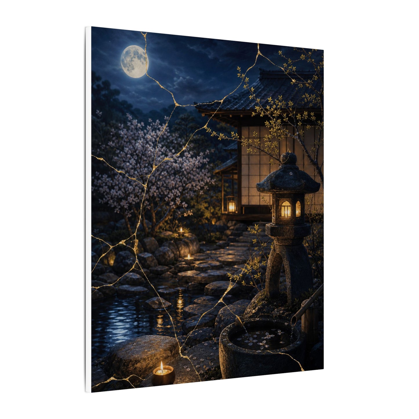 Seijaku Moonlit Garden Canvas Art - Kintsugi Gold Vein