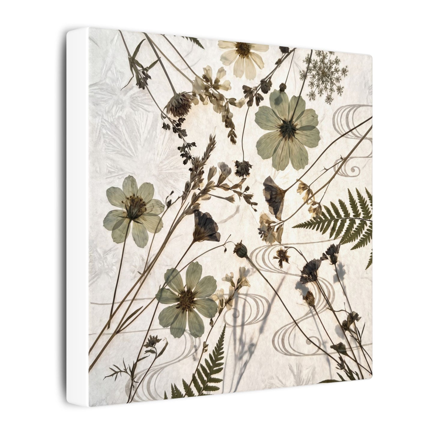 Japandi Dried Flowers in Golden Hour | Japanese Pattern Canvas Art