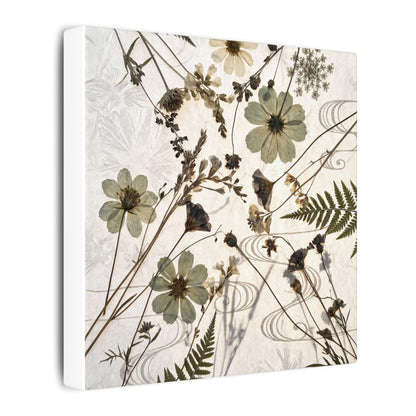 Japandi Dried Flowers in Golden Hour | Japanese Pattern Canvas Art