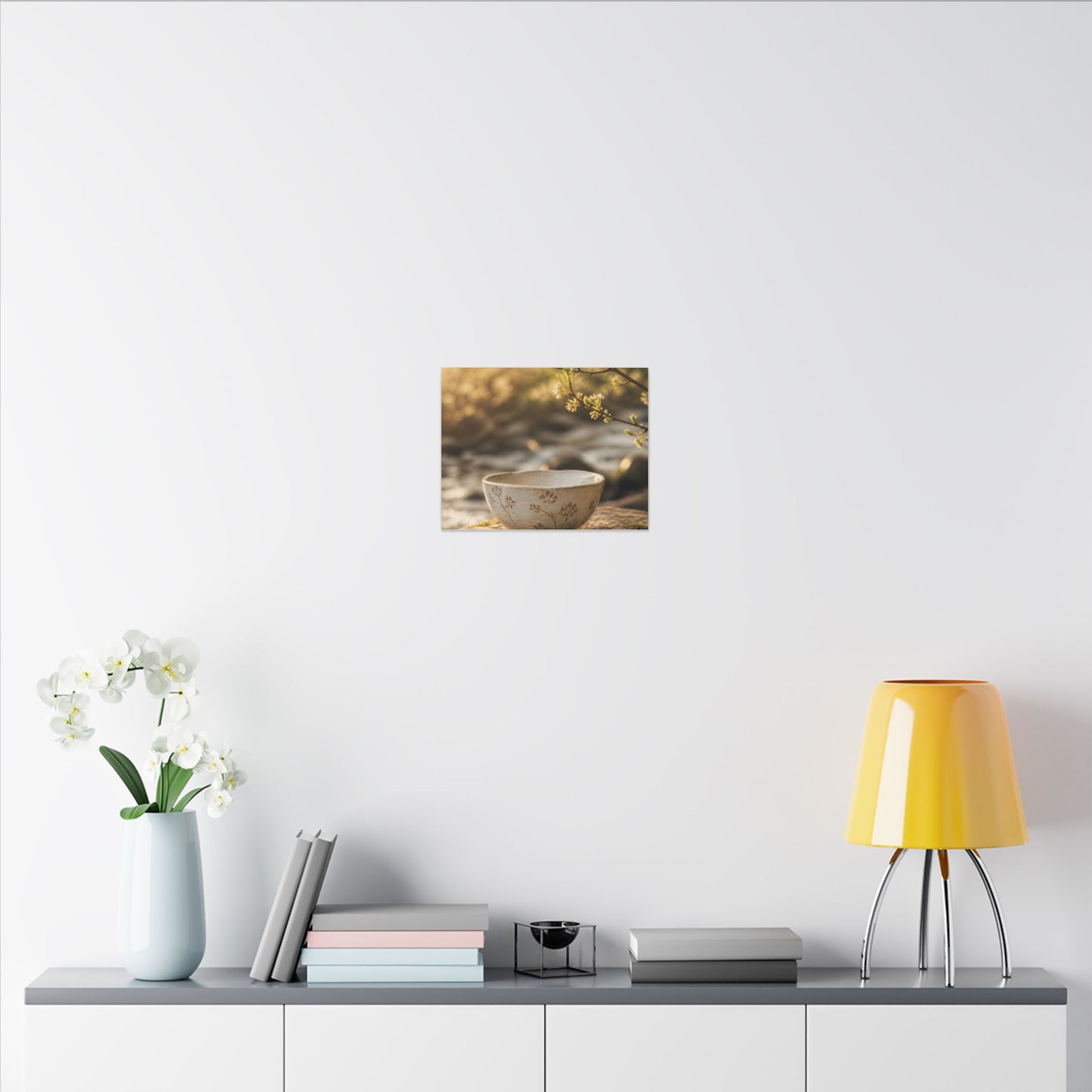 Neutral Ceramic Bowl Canvas Art - Japanese Pattern Japandi