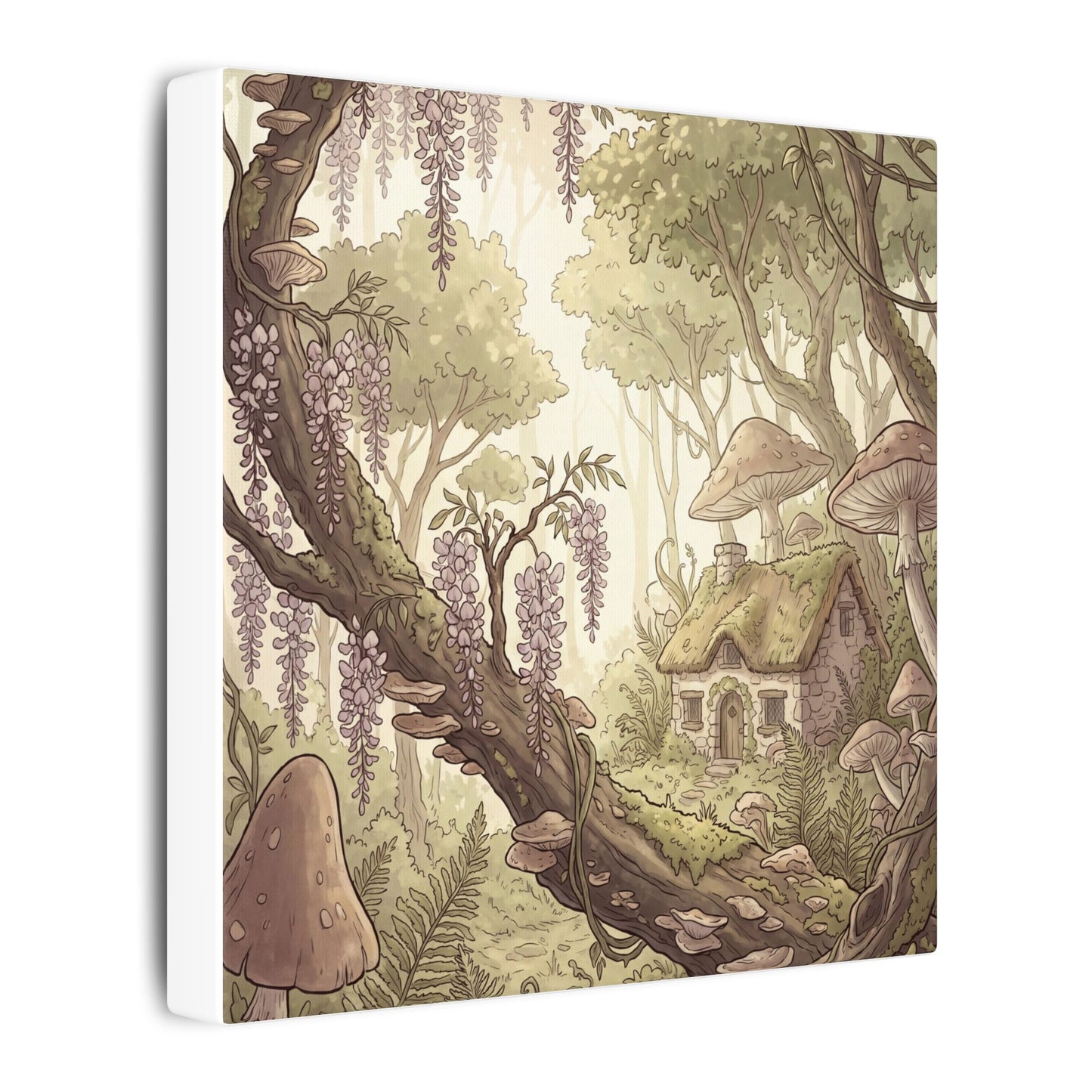 Summer Wisteria Mushroom Illustration Canvas Art | Enchanting Decor