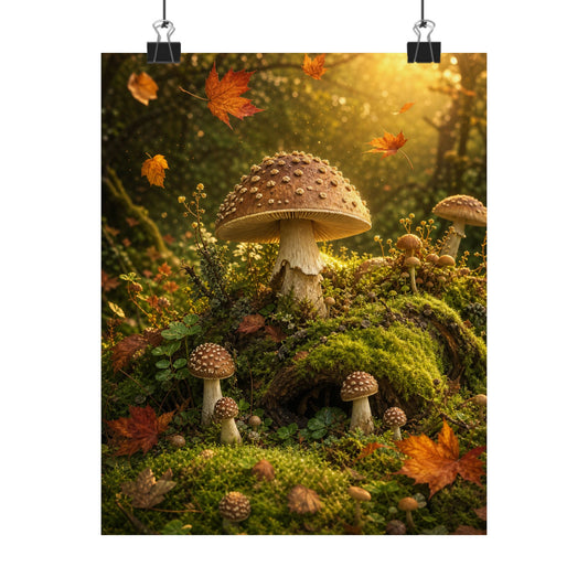 Moss Close Up Wall Art Print | Autumn Cottagecore Mushroom Illustration Art