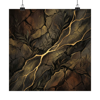 Bold Cracked Earth Wall Art Print - Charcoal Ink Dark Japandi